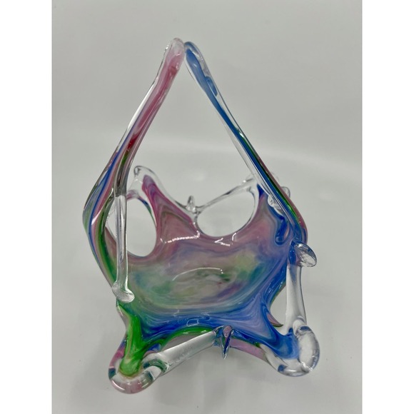 VNTG Murano Multi-Color Pastel Swirl Hand-Blown Art Glass Basket Bowl Easter - Picture 5 of 10
